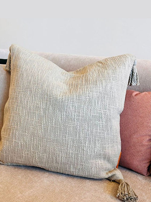 Olive Grey Cotton Throw cushion with Tassels 45 x 45 cm - Two Pieces test - Image 1